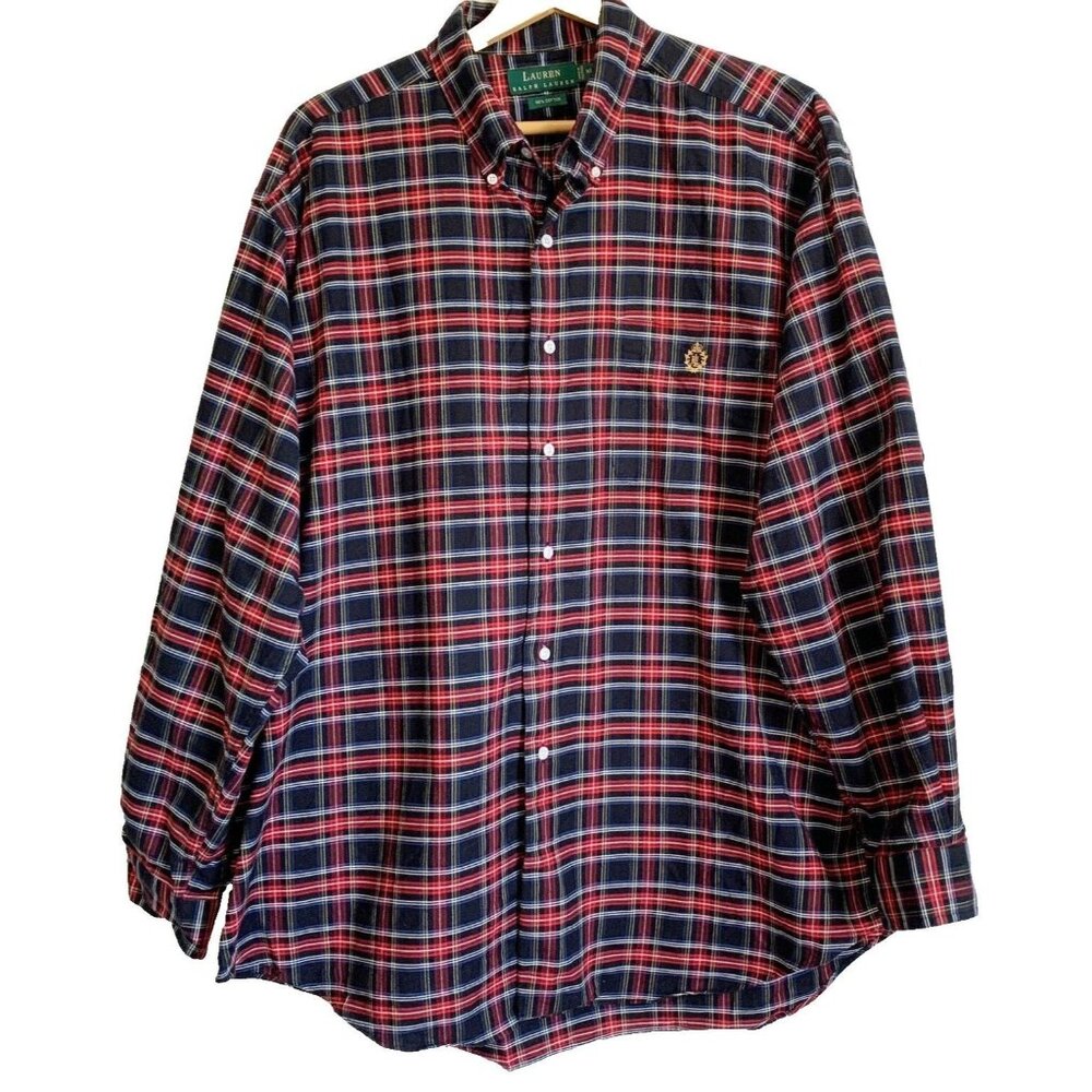 Lauren Ralph Lauren Plaid Button Up Shirt Men’s XL Crest Long Sleeve Classic